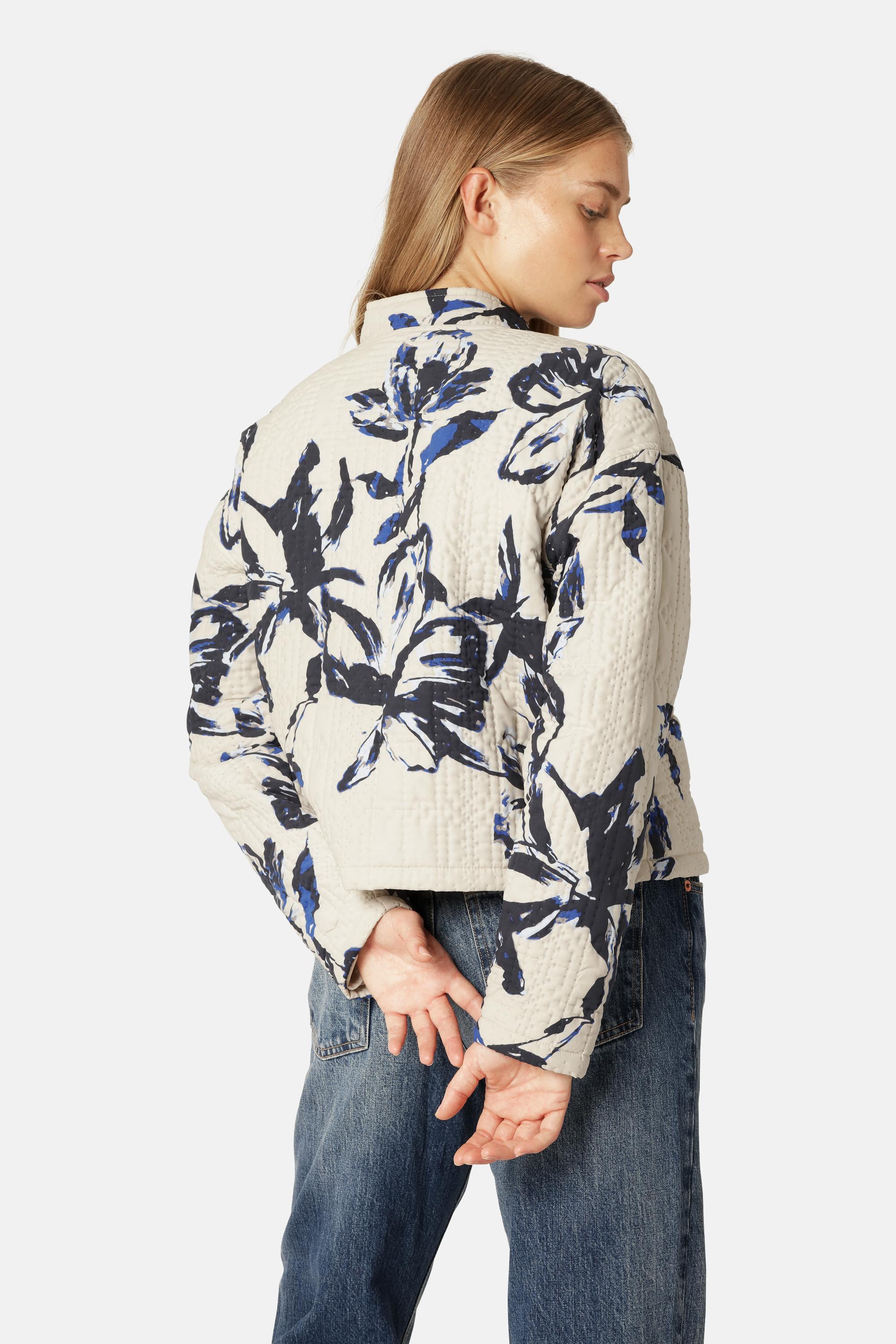 Kort Quiltet Jakke - Beige Artsy Stroke Flower